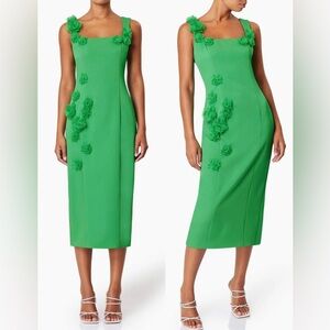 Elliatt Green Floral Appliqué Midi Dress